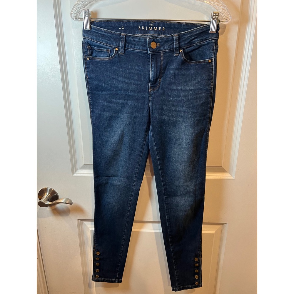 White House Black Market Womens Skimmer Jeans Button Ankle Dark Wash Size 2
